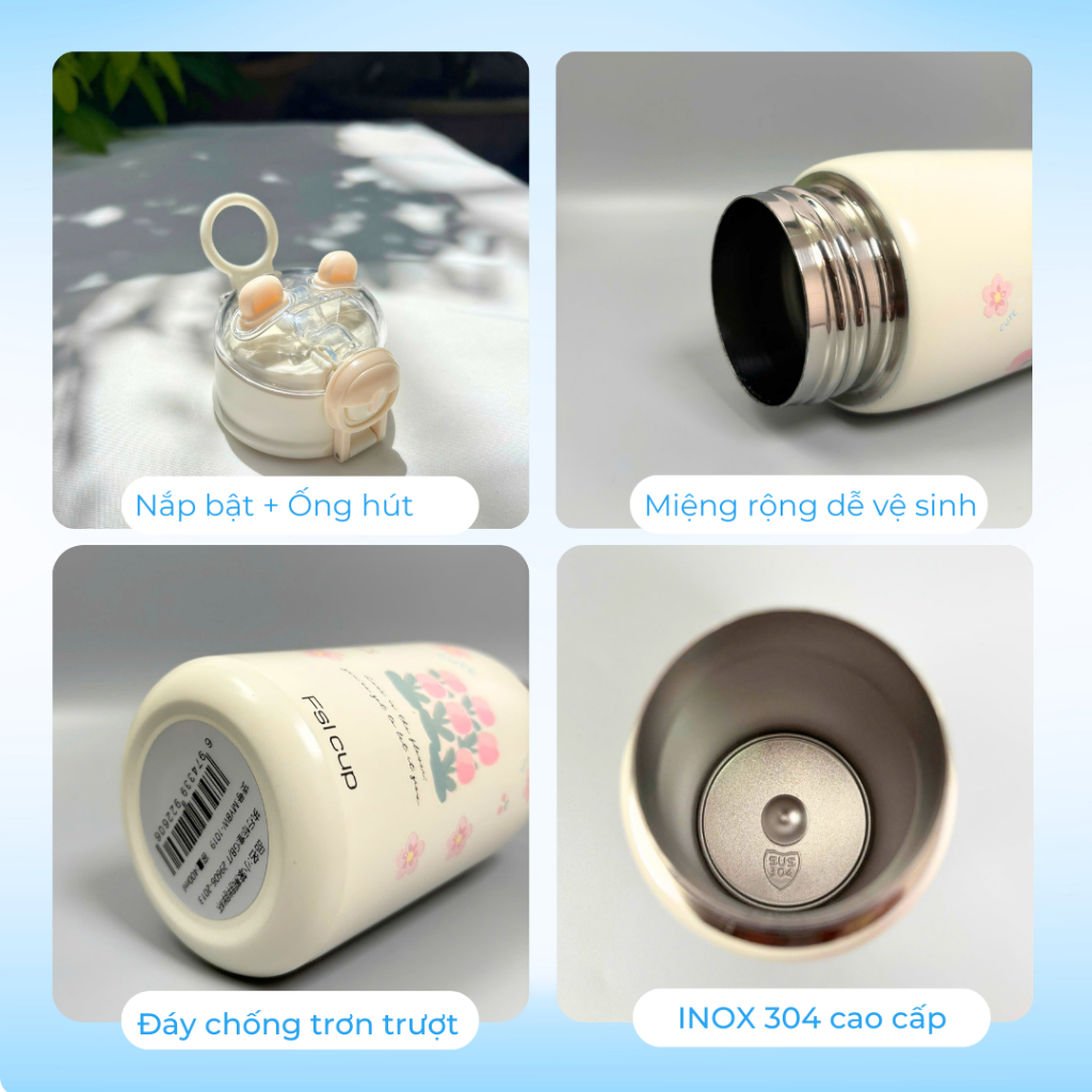 Bình Giữ Nhiệt VOLA 450ml Inox 304 cao cấp, Bình giữ nhiệt dễ thương có khắc tên theo yêu cầu