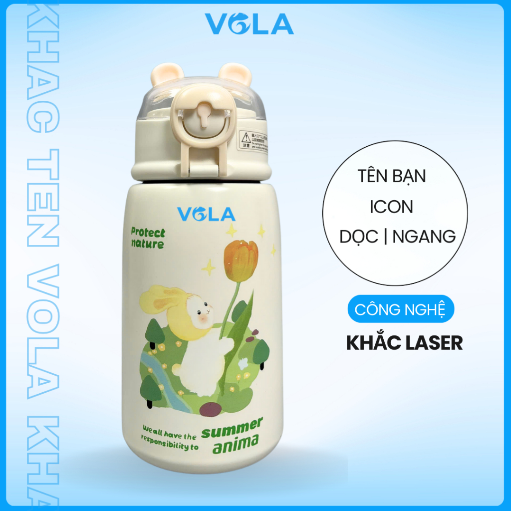 Bình Giữ Nhiệt VOLA 450ml Inox 304 cao cấp, Bình giữ nhiệt dễ thương có khắc tên theo yêu cầu