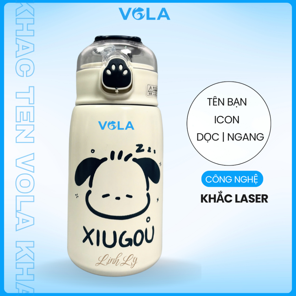 Bình Giữ Nhiệt VOLA 450ml Inox 304 dễ thương, Bình giữ nhiệt khắc tên có sẵn ống hút