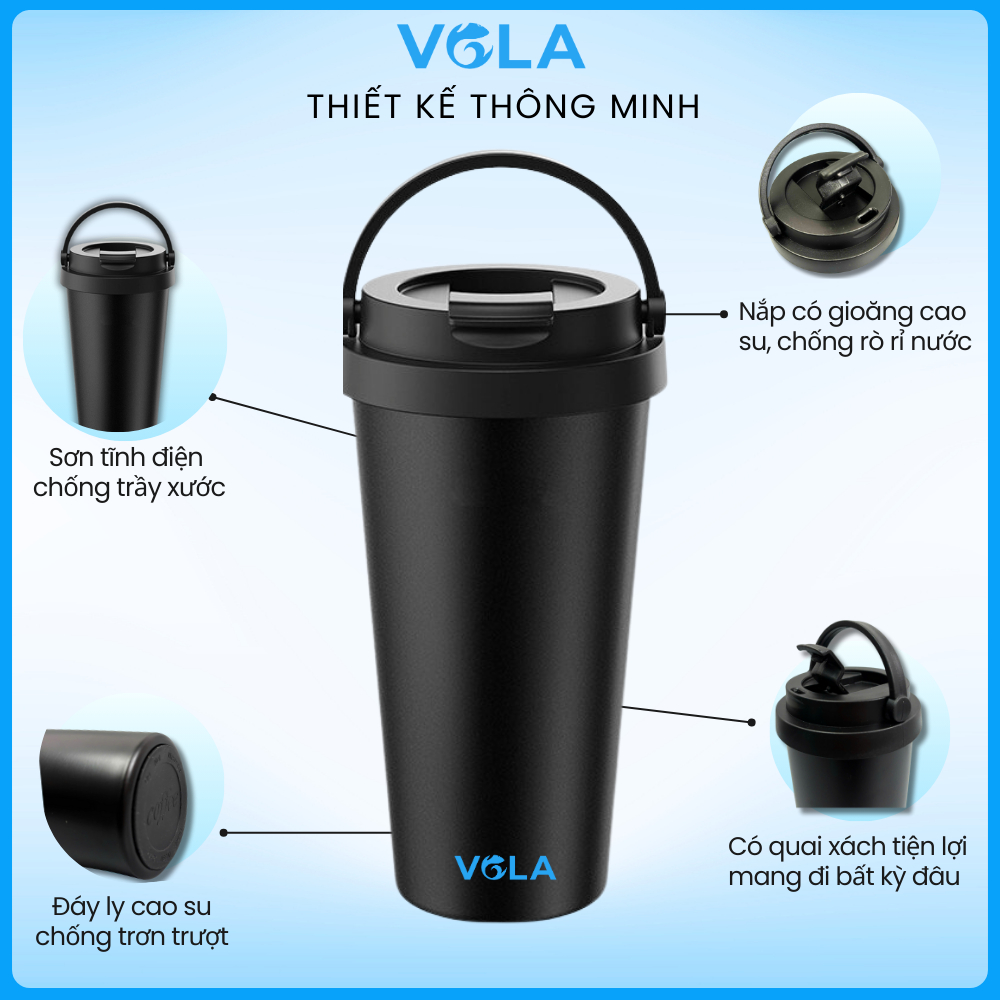 Bình Giữ Nhiệt VOLA 500ml Inox 304 cao cấp, Bình giữ nhiệt có quai xách, Khắc tên theo yêu cầu