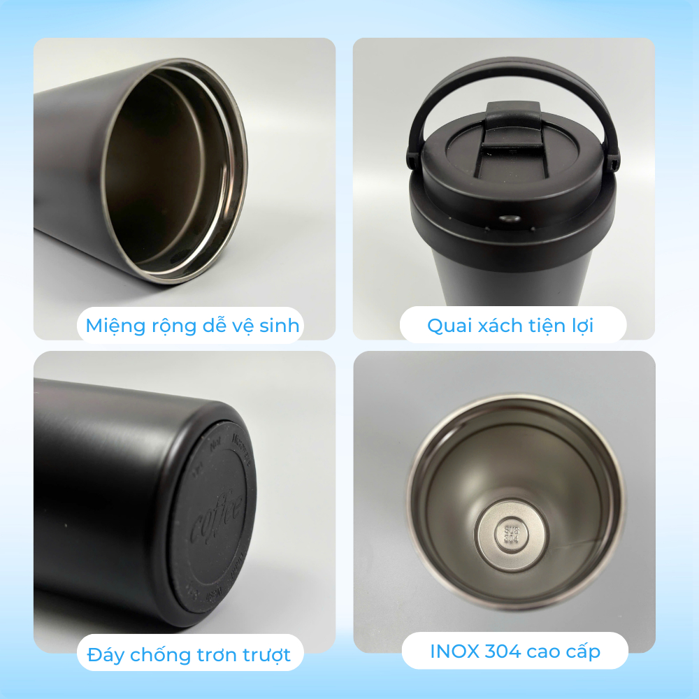 Bình Giữ Nhiệt VOLA 500ml Inox 304 cao cấp, Bình giữ nhiệt có quai xách, Khắc tên theo yêu cầu