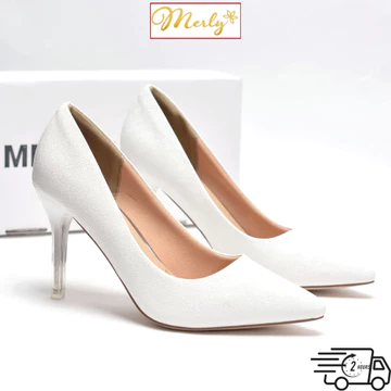 Giày big size Giày Cao Gót Mũi Nhọn 9cm Gót Trong Suốt Merly 1207, Giày Bít Mũi Gót Nhọn, Giày Cao Gót Đi Tiệc giày si