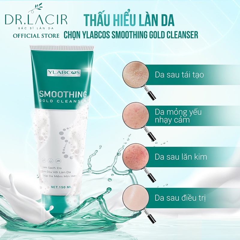 Sữa Rửa Mặt Vàng DR.LACIR Smoothing Gold Cleanser 150ml Dành Cho Da Mỏng, Nhạy Cảm, Da Sau Tái Tạo