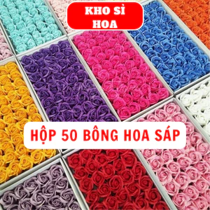 1 hộp 50 hoa hồng sáp thơm 3 lớp loại 1 chuẩn Trung đẹp cánh cứng đứng form