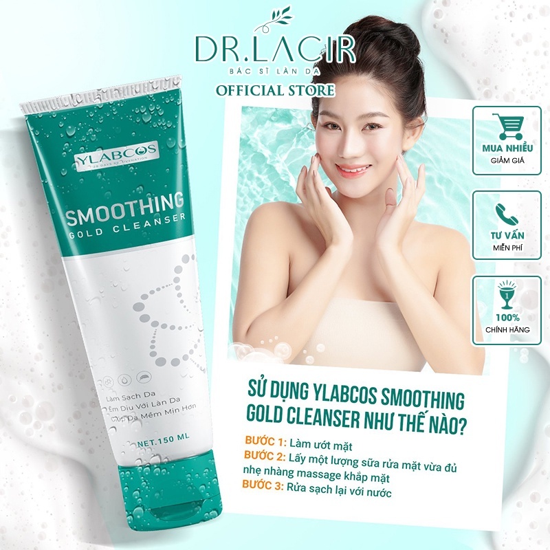 Sữa Rửa Mặt Vàng DR.LACIR Smoothing Gold Cleanser 150ml Dành Cho Da Mỏng, Nhạy Cảm, Da Sau Tái Tạo