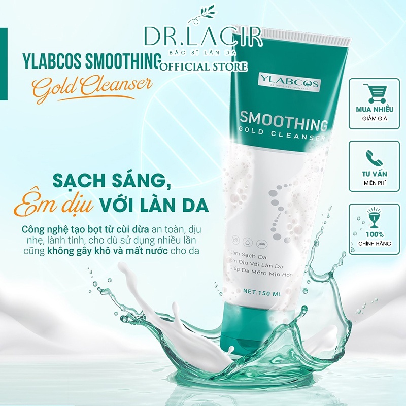 Sữa Rửa Mặt Vàng DR.LACIR Smoothing Gold Cleanser 150ml Dành Cho Da Mỏng, Nhạy Cảm, Da Sau Tái Tạo
