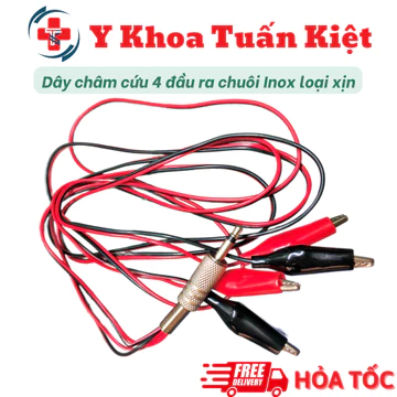 ✅ Dây châm cứu 4 đầu ra chuôi Inox loại xịn chắc chắn, dây sài cho máy châm cứu Việt Nam