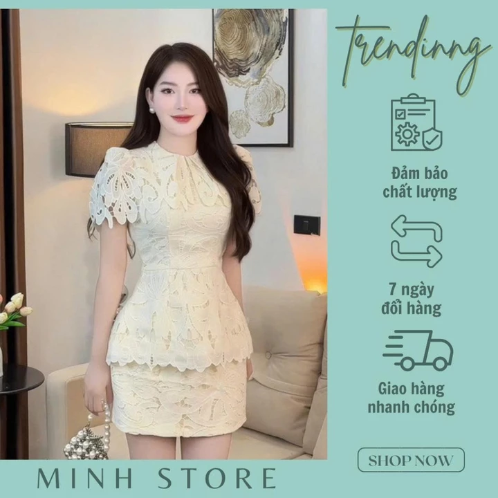 Đầm thiết kế sang chảnh, đầm dự tiệc sang trọng đầm ren cổ thiết kế xinh sang chân váy 2 tầng đi dự tiệc Minh shop