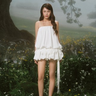 Đầm bí OLV cúp ngực kèm quần thun trẻ trung dễ thương White Puff Strappy Mini Cup Dress đi chơi