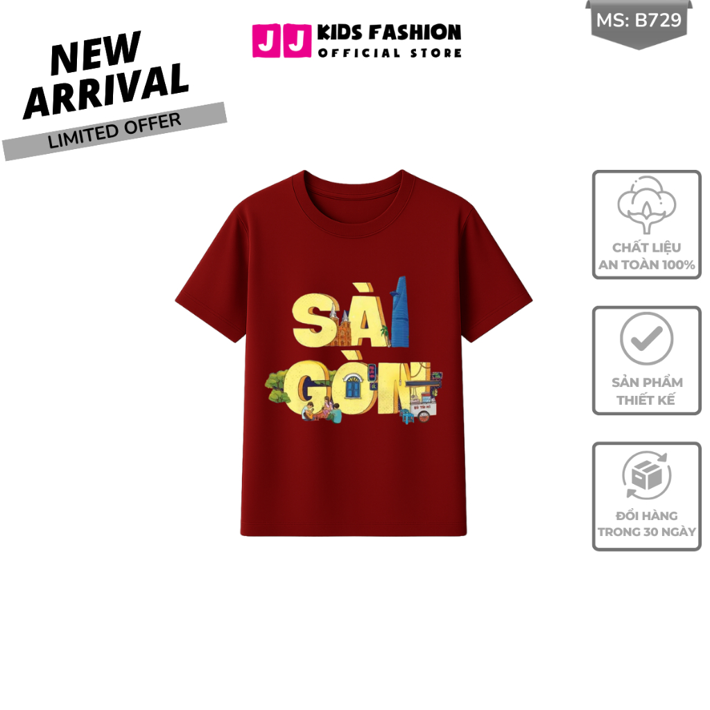 Áo Thun Ngắn Tay Mùa Hè Cho Bé Trai, Bé Gái In Hình Cờ đỏ Việt Nam, Cổ Tròn B729 | JJ Kids Fashion