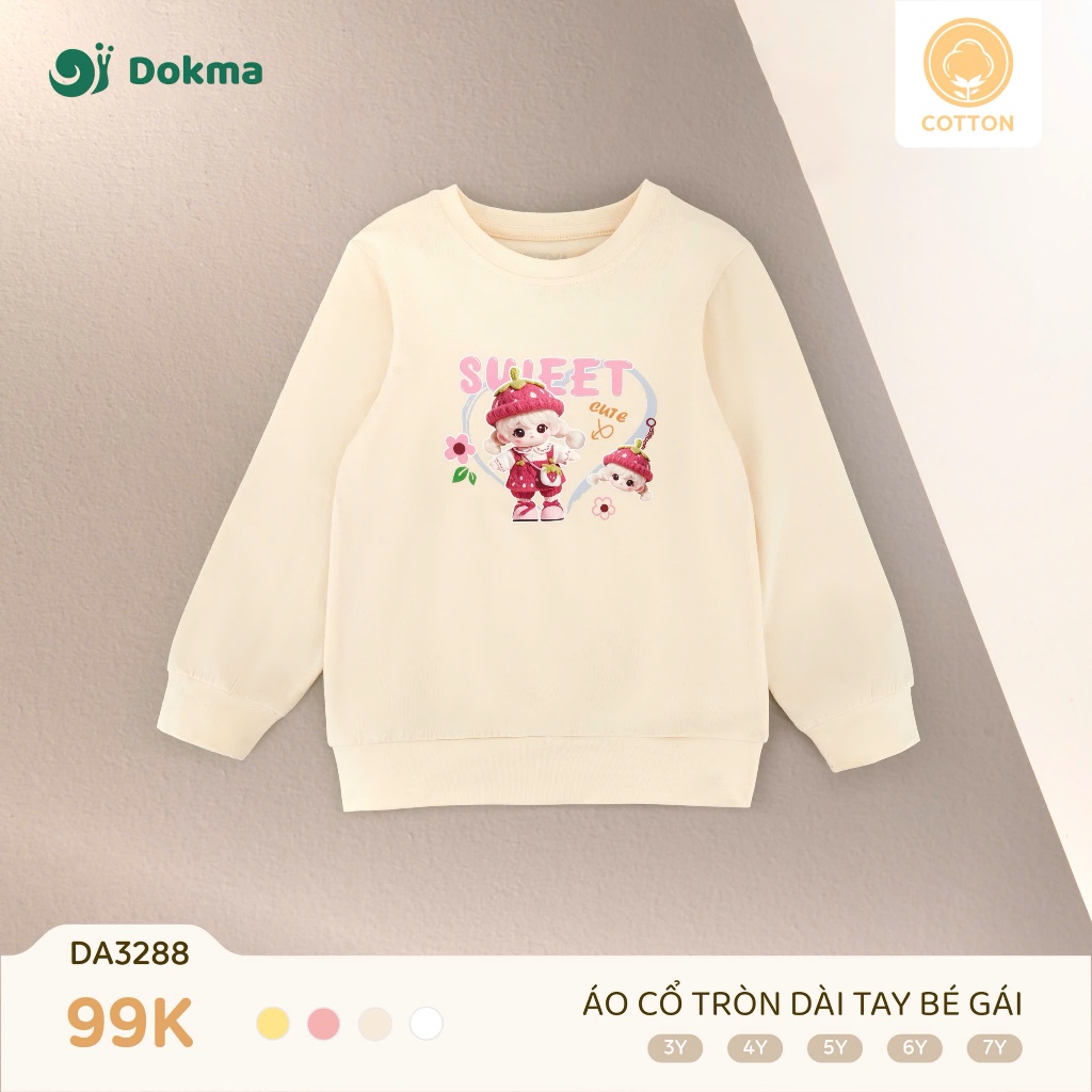 (13-25kg) Áo Dài Tay Bé Gái In Hình Cute Dokma DA1892 DA1988 DA3288