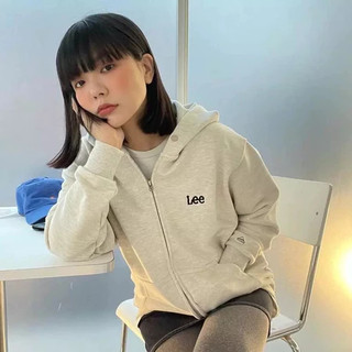 Lee  Nhỏ logo  Hai đầu kéo mũ đá áo khoác nút trùm đầu áo khoác lông không chổi than áo khoác đôi nam nữ cùng loại Hàn Q