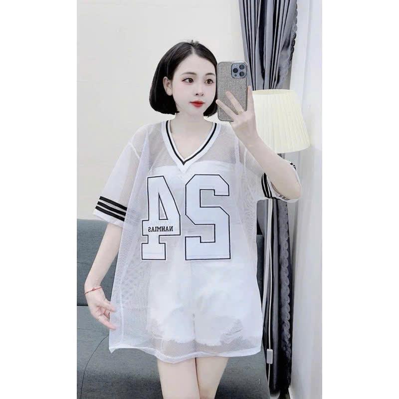 Sét 2 món nữ Sét Áo Lưới Số Thể Thao số 24 Kèm áo 2 dây bên trong