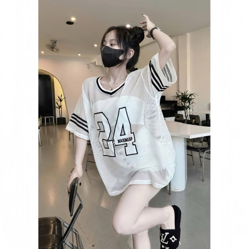 Sét 2 món nữ Sét Áo Lưới Số Thể Thao số 24 Kèm áo 2 dây bên trong