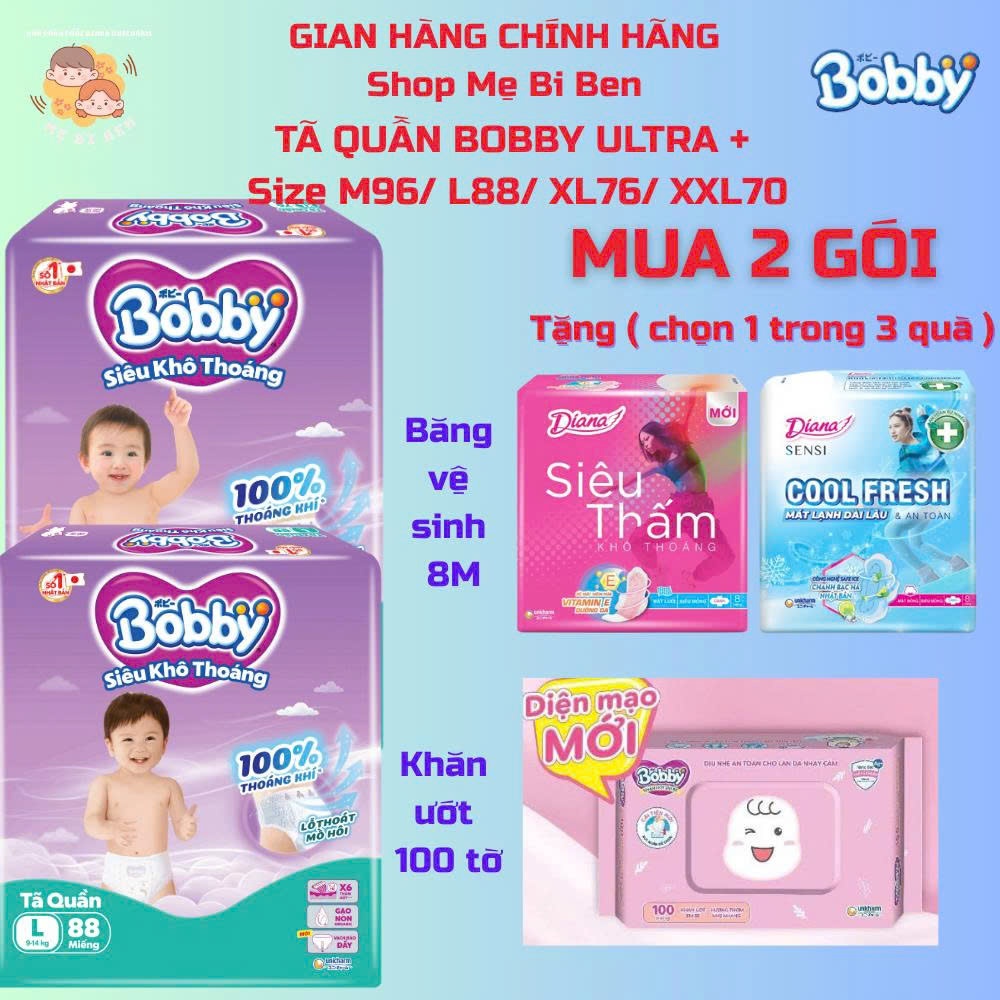 [Combo 2 gói Chọn 1 Quà) Tã bỉm quần Bobby Ultra+ Siêu Khô Thoáng M96 ...