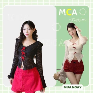 Áo ren tay dài kiểu cổ sơ mi MCA Đính nơ dễ thương A.51209