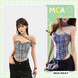 Áo ống caro viền bèo MCA phối dây nhún xinh xắn A51325