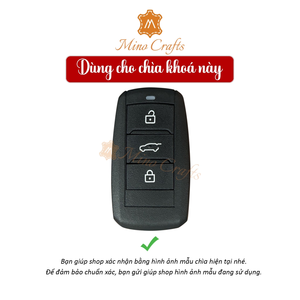 Mino Crafts - Bao da chìa khóa Vinfast MPV7, VF5, Vinfast Limo Green, Chế tác thủ công, Da bò thật 100%