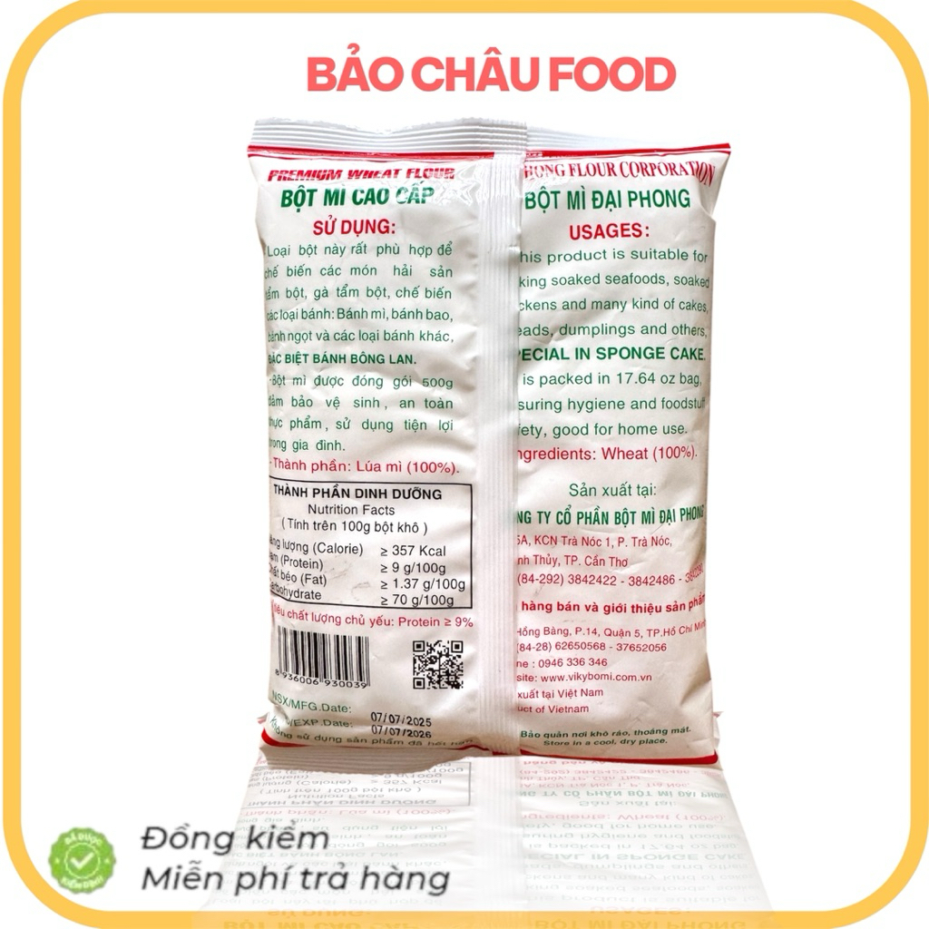 10 gói Bột mỳ đa dụng số 8 (bột mỳ trái táo Đại Phong) 500gr/gói