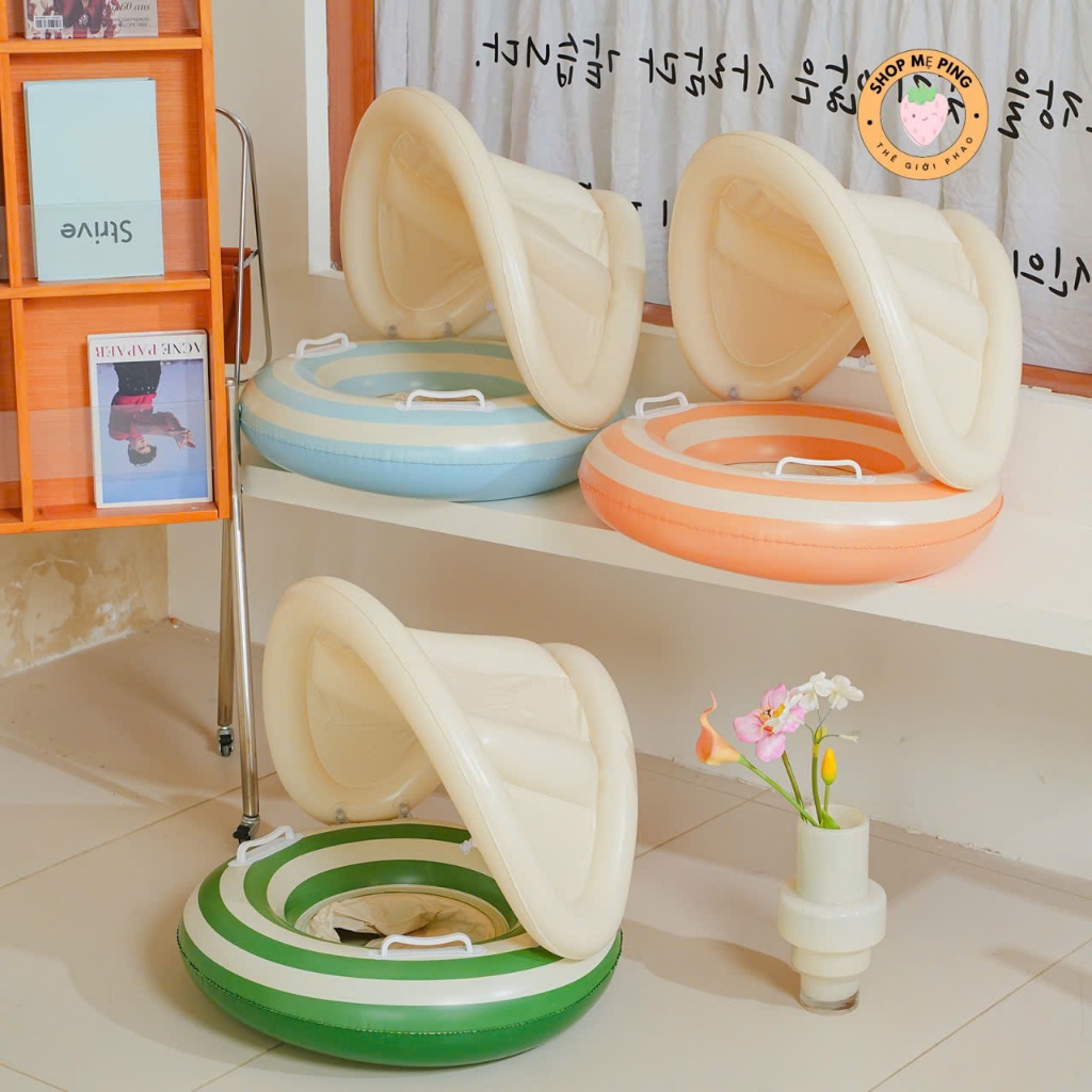 Phao bơi tròn  mái che nắng có thể tháo rời an toàn cho bé tập bơi
