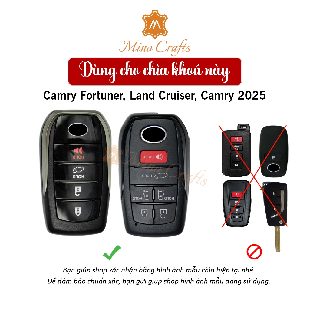 Mino Crafts - Bao da chìa khóa Toyota Fortuner, Land Cruiser, Camry 2025 - Chế tác thủ công - Da bò