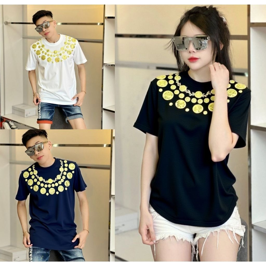 Áo thun ngắn tay in vòng tròn vàng quanh cổ siêu sắc nét from rộng fresize 38-65kg