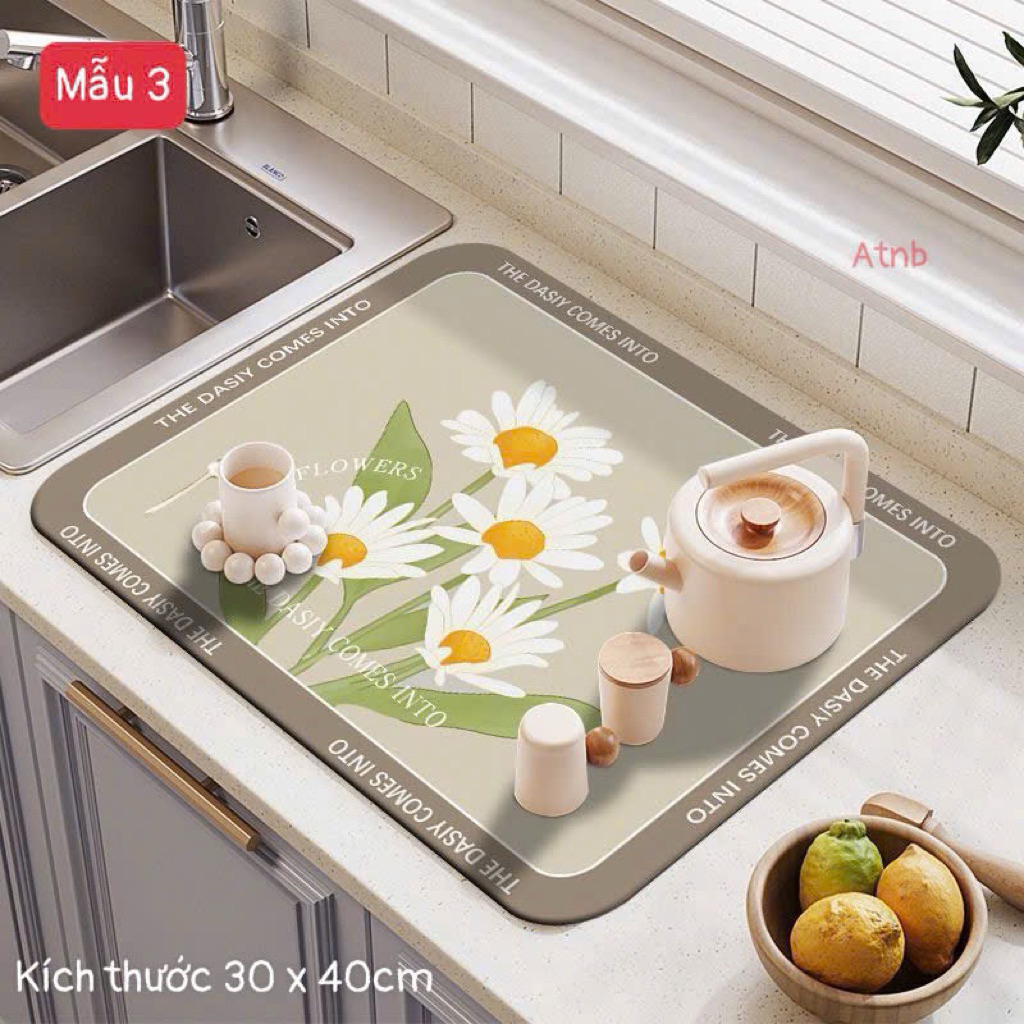 Thảm Thấm Hút Nước Nhanh Khô, Chất Liệu Da Cao Su Chống Trượt,Thảm Lót Ly Thấm Nước