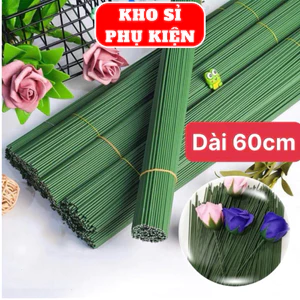 Bó 100 que kẽm xanh làm cành, kẽm que, kẽm cành, kẽm hoa sáp màu xanh bọc nhựa