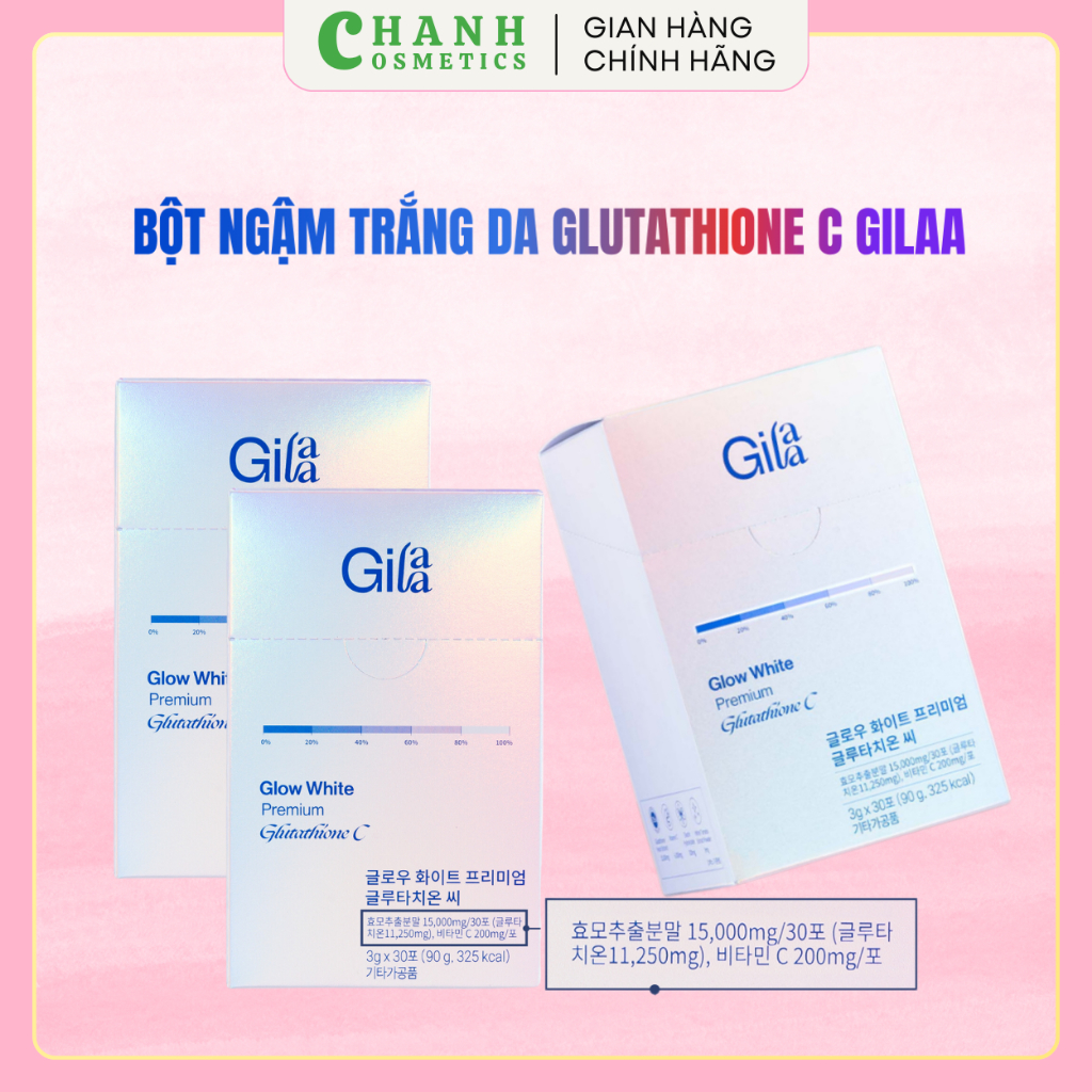 Combo 2 Hộp Thực phẩm bổ sung Gilaa Glow White Premium Glutathione C (3g  x60 gói x2 Hộp)