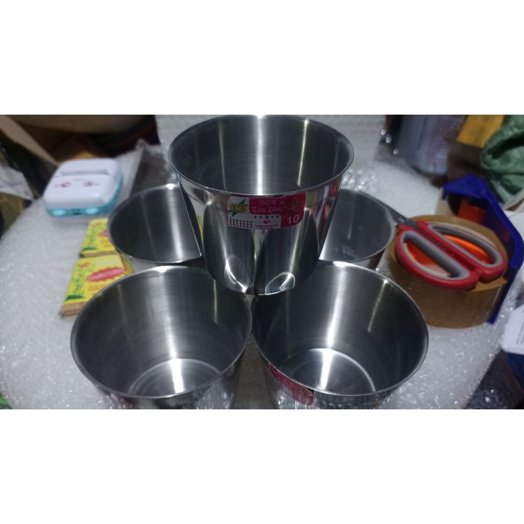 Combo 5 Chung Đá Inox Số 10, Số 9 Chung Chuyên Làm Đá Tủ Lạnh Siêu Bền, Lon Làm Nước Đá Inox