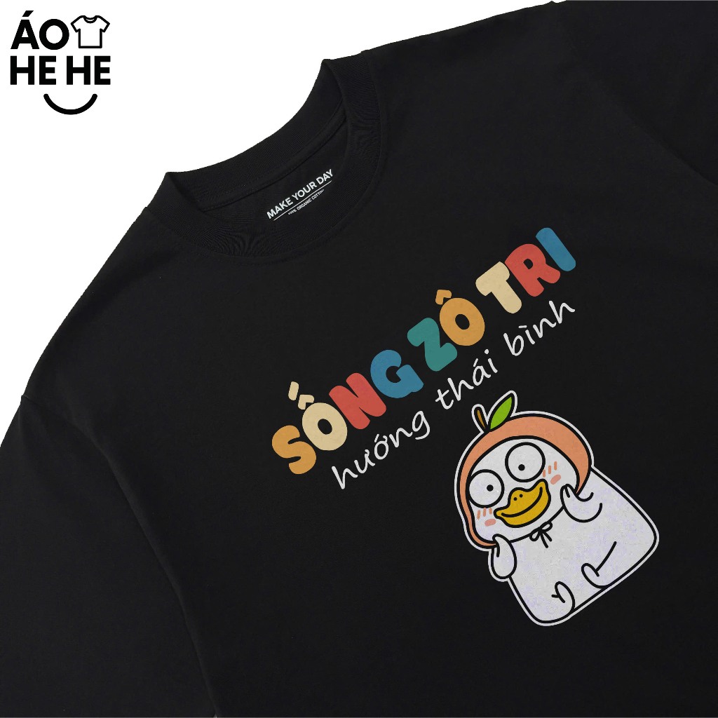 Áo Thun Hài Hước Sống Vô Tri Hướng Thái Bình Câu Nói Text Vui Hài Hước Form Rộng Cotton 250gsm