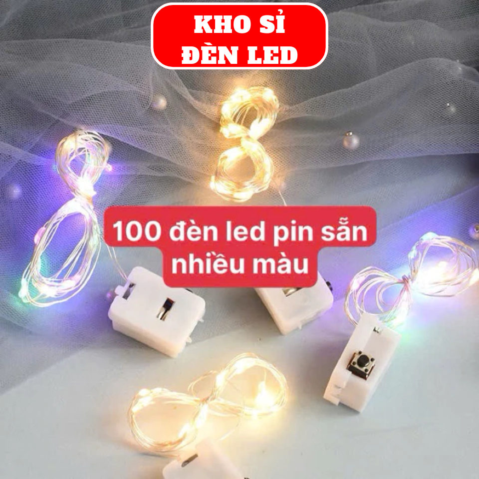 Combo 100 đèn led 1m, 2m nhiều màu sắc 3 chế độ nháy có pin sẵn trang ...