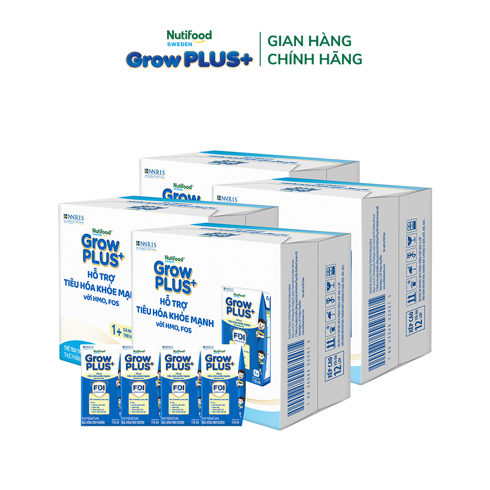 Combo 4 Thùng 24 hộp Sữa bột pha sẵn Nutifood Sweden GrowPLUS+ Tiêu Hóa (Xanh Nhạt) 1+ - Tiêu hóa khỏe, tăng cân 110ml