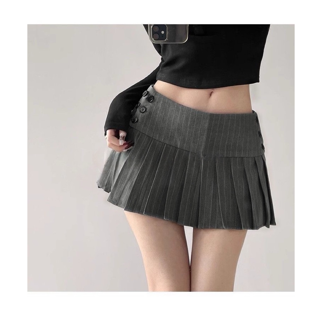 Váy Kẻ Xếp Ly Dáng Ngắn Phối Khuy Chất Đẹp Dày dặn - Thảo.Clothing