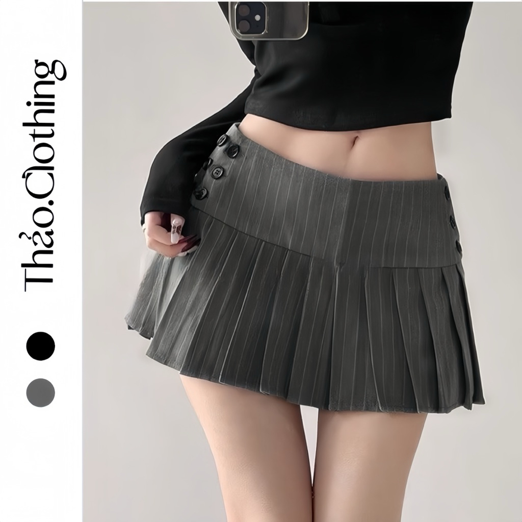 Váy Kẻ Xếp Ly Dáng Ngắn Phối Khuy Chất Đẹp Dày dặn - Thảo.Clothing