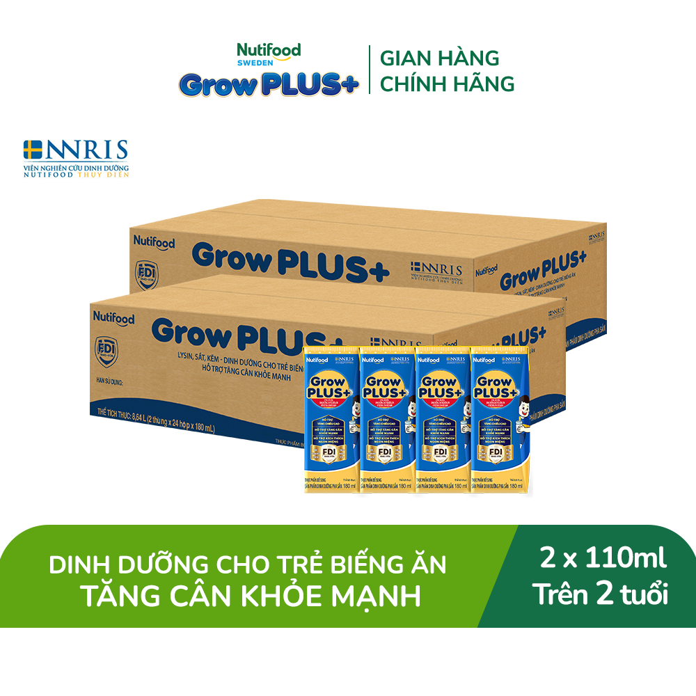 Combo 2 Thùng 48 hộp Sữa Bột Pha Sẵn Nutifood GrowPLUS+ Biếng Ăn (Xanh) 180ml -Trên 2 tuổi - Tăng Cân Khỏe Mạnh