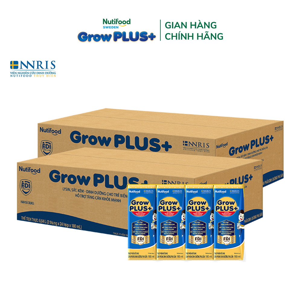 Combo 2 Thùng 48 hộp Sữa Bột Pha Sẵn Nutifood GrowPLUS+ Biếng Ăn (Xanh) 180ml -Trên 2 tuổi - Tăng Cân Khỏe Mạnh