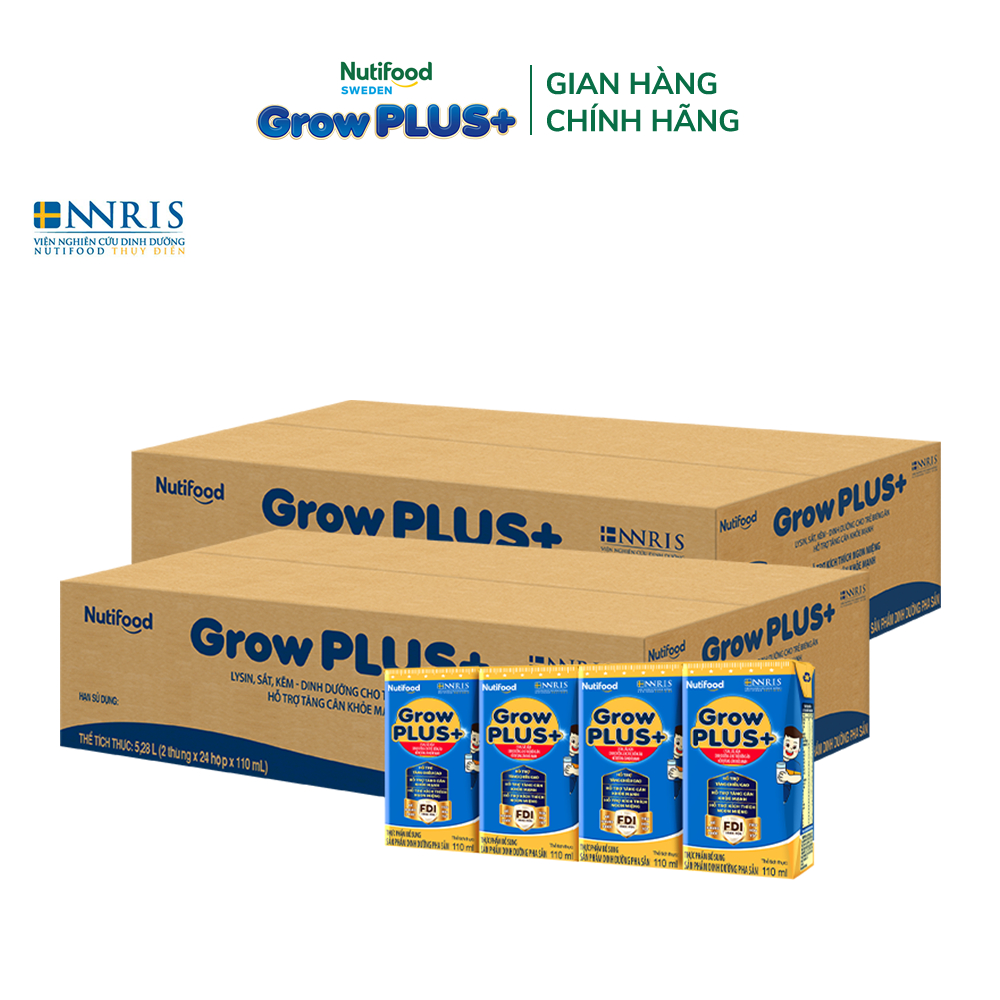 Combo 2 Thùng 48 hộp Sữa Bột Pha Sẵn Nutifood GrowPLUS+ Biếng Ăn (Xanh) 110ml - Trên 2 tuổi - Tăng Cân Khỏe Mạnh