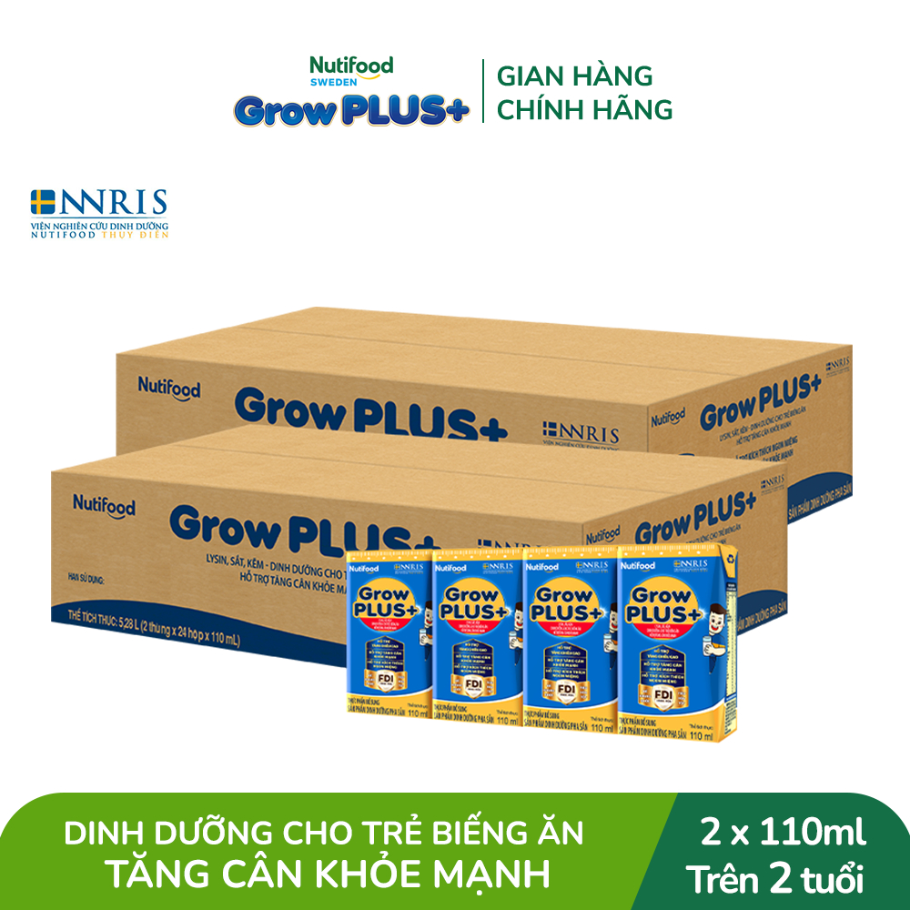 Combo 2 Thùng 48 hộp Sữa Bột Pha Sẵn Nutifood GrowPLUS+ Biếng Ăn (Xanh) 110ml - Trên 2 tuổi - Tăng Cân Khỏe Mạnh
