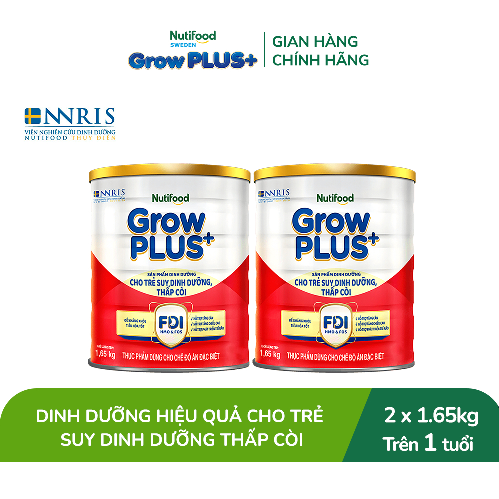 Combo 2 Sữa bột Nutifood GrowPLUS+ Suy Dinh Dưỡng (Đỏ) 1+ - Tăng Cân, Tăng Chiều Cao (2 Lon 1,65 Kg)
