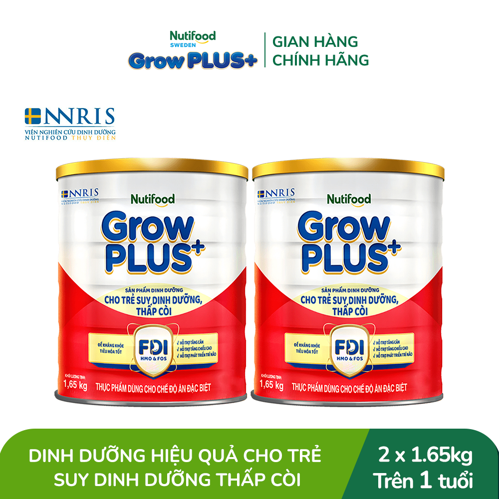 Combo 2 Sữa bột Nutifood GrowPLUS+ Suy Dinh Dưỡng (Đỏ) 1+ - Tăng Cân, Tăng Chiều Cao (2 Lon 1,65 Kg)