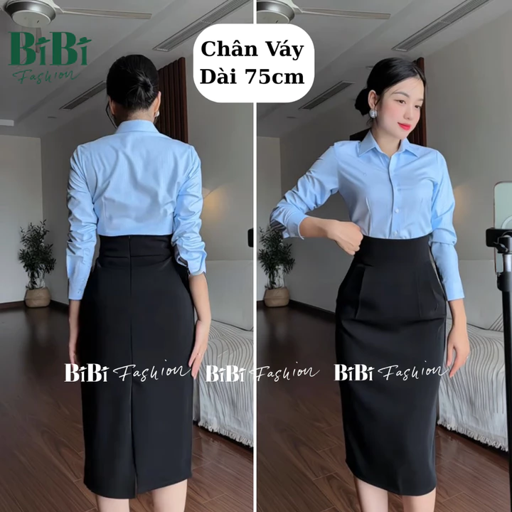 Chân váy Bút chì dáng dài cao cấp vải Kate mềm mịn. Váy bút chì công sở cạp cao dáng dài qua gối che khuyết điểm BiBi
