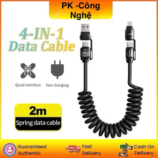 Dây Sạc Đa Năng LÒ XO 240W Xe Ô Tô 4 trong 1 Truyền Dữ Liệu Sạc Nhanh Tích Hợp Nhiều Cổng Sạc Type C USB Ligninh
