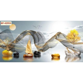 Tranh dán tường 3D hiện đại phù hợp cho phòng khách, phòng làm việc, tranh in trên chất liệu vải lụa (shop tặng keo dán)
