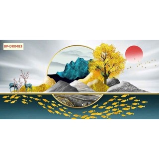 Tranh dán tường 3D hiện đại phù hợp cho phòng khách, phòng làm việc, tranh in trên chất liệu vải lụa (shop tặng keo dán)