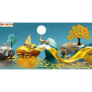 Tranh dán tường 3D hiện đại phù hợp cho phòng khách, phòng làm việc, tranh in trên chất liệu vải lụa (shop tặng keo dán)