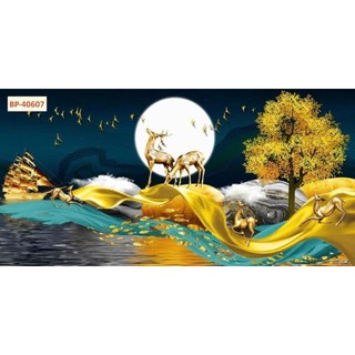 Tranh dán tường 3D hiện đại phù hợp cho phòng khách, phòng làm việc, tranh in trên chất liệu vải lụa (shop tặng keo dán)