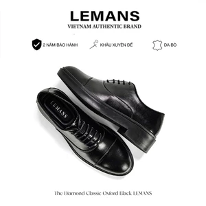 Giày da bò Oxford Black LEMANS - Đế tăng cao 4cm - có mùi thơm - Bảo hành chính hãng 24 tháng