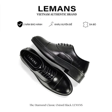 Giày da bò Oxford Black LEMANS - Đế tăng cao 4cm - có mùi thơm - Bảo hành chính hãng 24 tháng