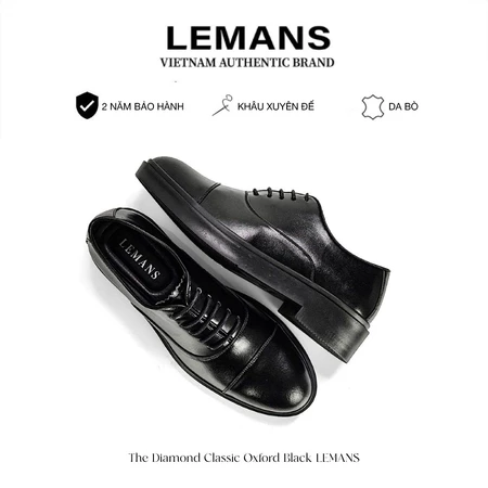Giày da bò Oxford Black LEMANS - Đế tăng cao 4cm - có mùi thơm - Bảo hành chính hãng 24 tháng